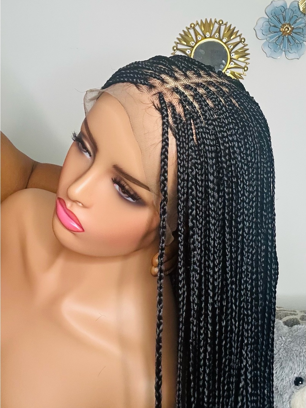 Knotless 13 by 6 lace braided wig silky bone straight extension lightweight